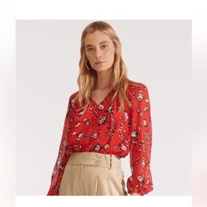 Veronica Beard antonette silk blouse red 6